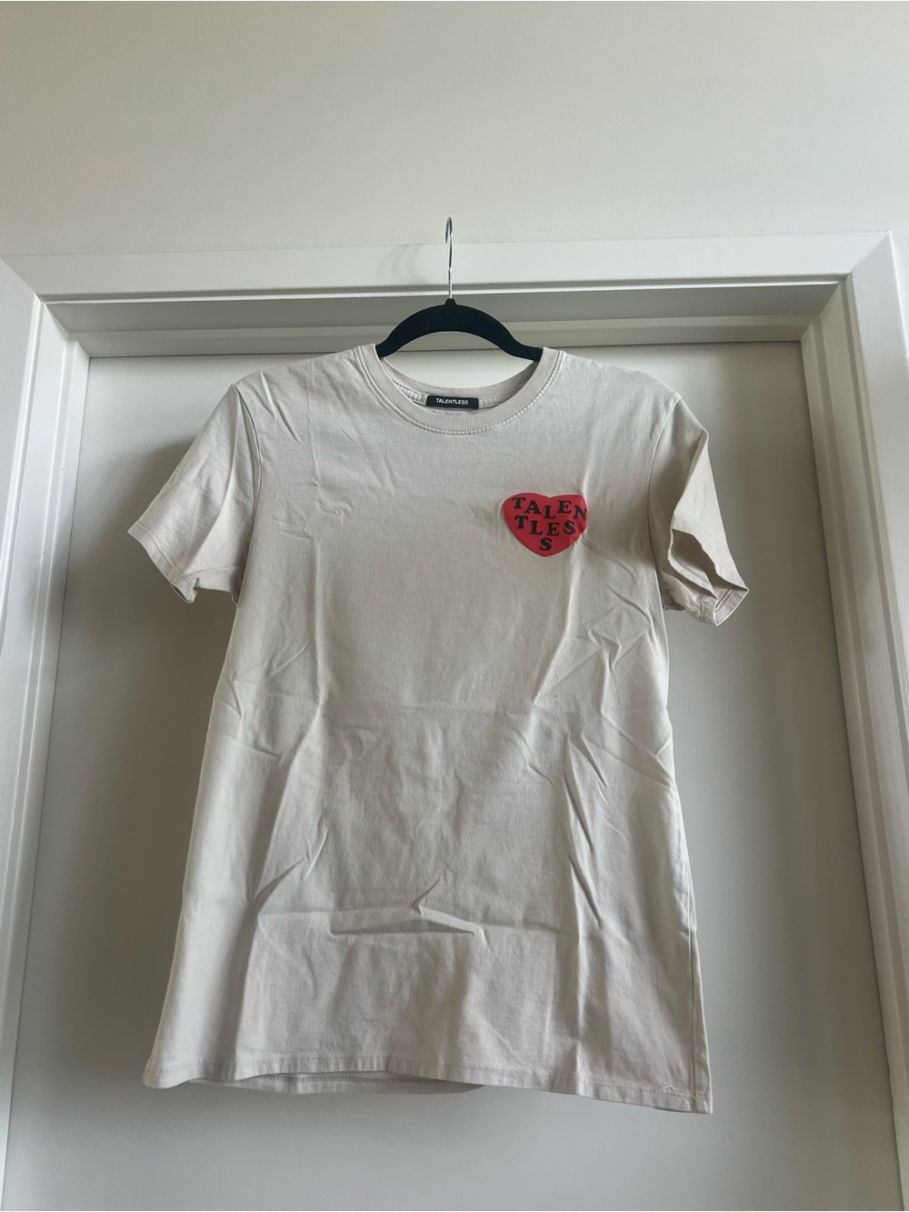 TALENTLESS Cream Short Sleeve Tee with Red Heart Logo